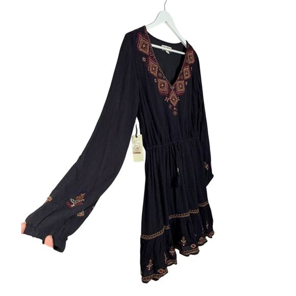 NWT Idyllwind Black Hurst Western Long Sleeve Midi V Neck Dress Size Large - Picture 3 of 12